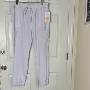 NEW EliteMed all white jogger scrubs drawstring elastic waist size 2XL Stretch